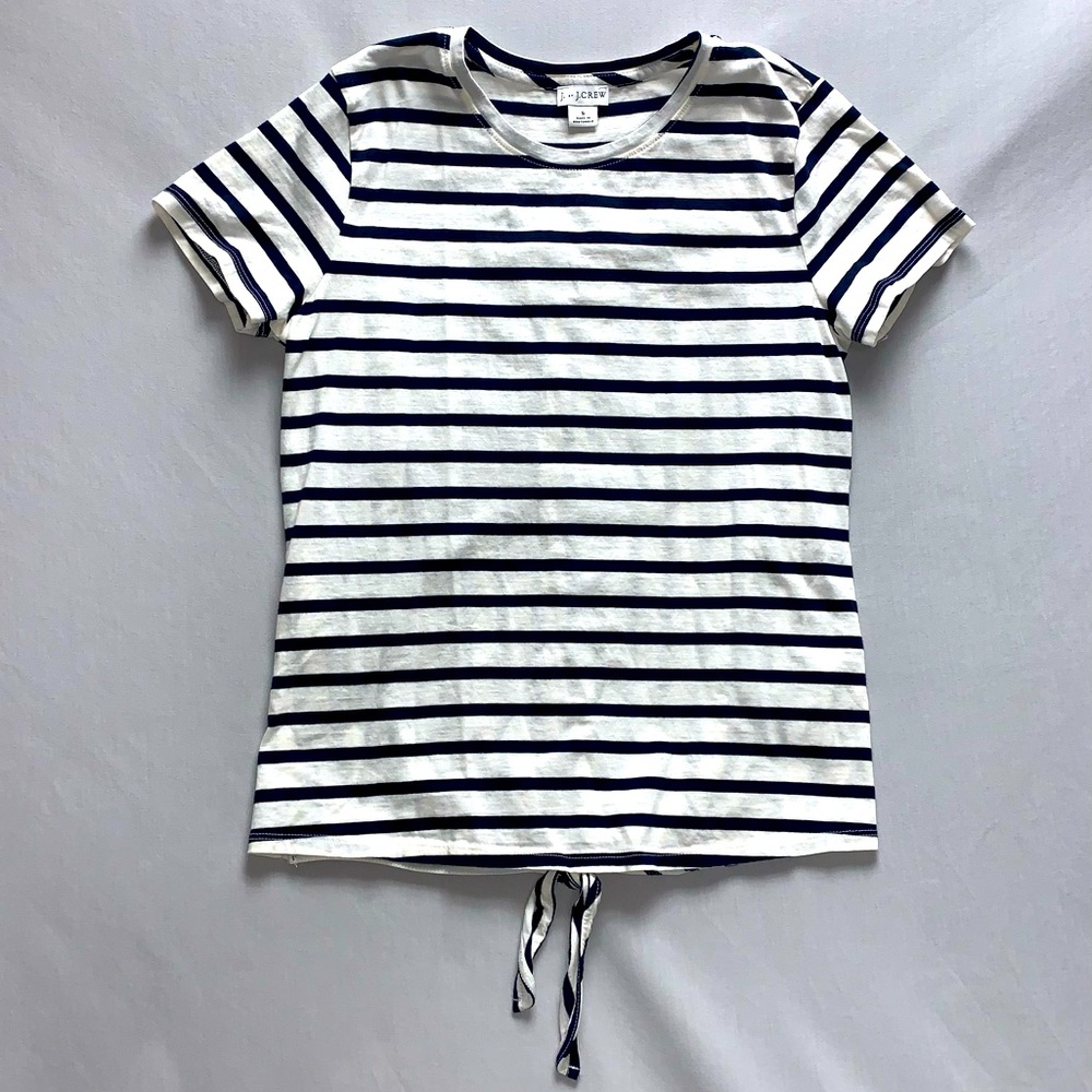J. Crew Nautical Navy Blue White Striped Knot Tie Shirt Women’s Small Blouse